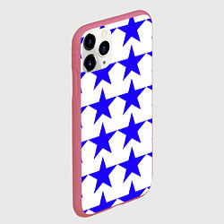 Чехол iPhone 11 Pro матовый Синие звёзды на белом фоне, цвет: 3D-малиновый — фото 2