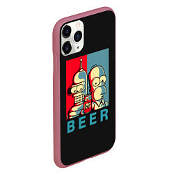 Чехол iPhone 11 Pro матовый Гомер х Бендер, цвет: 3D-малиновый — фото 2