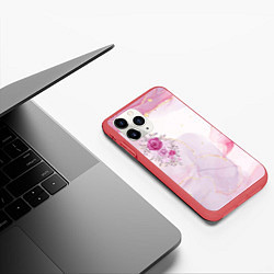Чехол iPhone 11 Pro матовый Цветы роспись акварелью, цвет: 3D-красный — фото 2