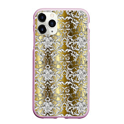 Чехол iPhone 11 Pro матовый Versace gold & white, цвет: 3D-розовый