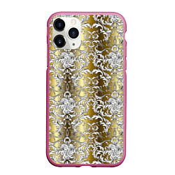 Чехол iPhone 11 Pro матовый Versace gold & white, цвет: 3D-малиновый