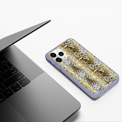 Чехол iPhone 11 Pro матовый Versace gold & white, цвет: 3D-светло-сиреневый — фото 2