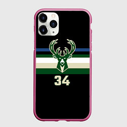 Чехол iPhone 11 Pro матовый Milwaukee Bucks форма Яннис Адетокумбо, цвет: 3D-малиновый
