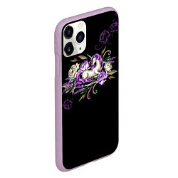 Чехол iPhone 11 Pro матовый Единорог среди роз, цвет: 3D-сиреневый — фото 2