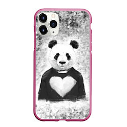 Чехол iPhone 11 Pro матовый Панда Любовь Сердце Меланж, цвет: 3D-малиновый