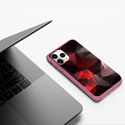 Чехол iPhone 11 Pro матовый Серо-красная абстракция, цвет: 3D-малиновый — фото 2