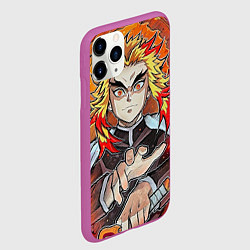 Чехол iPhone 11 Pro матовый Ренгоку Клинок демонов, цвет: 3D-фиолетовый — фото 2