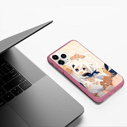 Чехол iPhone 11 Pro матовый Genshin Impact, Паймон, цвет: 3D-малиновый — фото 2