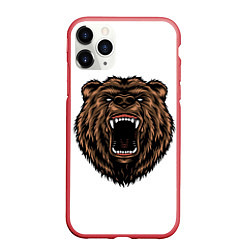 Чехол iPhone 11 Pro матовый Свирепый медведь, цвет: 3D-красный