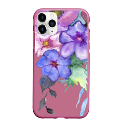 Чехол iPhone 11 Pro матовый Акварель цветы, цвет: 3D-малиновый