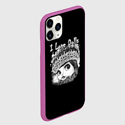 Чехол iPhone 11 Pro матовый Кукла черно белый фон, цвет: 3D-фиолетовый — фото 2