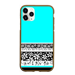 Чехол iPhone 11 Pro матовый Цветочный бирюзовый узор, цвет: 3D-коричневый