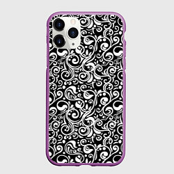 Чехол iPhone 11 Pro матовый Черно-белая роспись, цвет: 3D-фиолетовый