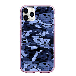 Чехол iPhone 11 Pro матовый Синий камуфляж в клетку, цвет: 3D-розовый