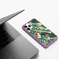 Чехол iPhone 11 Pro матовый Тропический паттерн, цвет: 3D-фиолетовый — фото 2