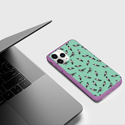 Чехол iPhone 11 Pro матовый Голуби на зеленом, цвет: 3D-фиолетовый — фото 2