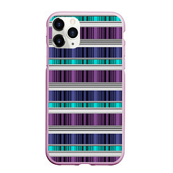 Чехол iPhone 11 Pro матовый Бирюзово-сиреневый полосатый, цвет: 3D-розовый