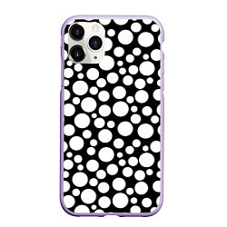 Чехол iPhone 11 Pro матовый Черно-белый горох, цвет: 3D-светло-сиреневый