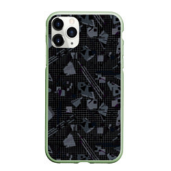 Чехол iPhone 11 Pro матовый Темный серый узор мемфис, цвет: 3D-салатовый