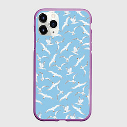 Чехол iPhone 11 Pro матовый Чайки в небе паттерн, цвет: 3D-фиолетовый