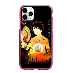 Чехол iPhone 11 Pro матовый Силуэт Луффи One piece, цвет: 3D-малиновый
