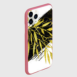 Чехол iPhone 11 Pro матовый Абстракция с золотыми листьями, цвет: 3D-малиновый — фото 2