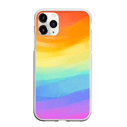 Чехол iPhone 11 Pro матовый РАДУЖНЫЕ ВОЛНЫ RAINBOW WAVES Z, цвет: 3D-белый