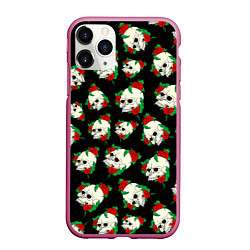 Чехол iPhone 11 Pro матовый Черепа и розы Skull and Roses, цвет: 3D-малиновый