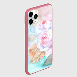 Чехол iPhone 11 Pro матовый Нежная акварель с розами, цвет: 3D-малиновый — фото 2