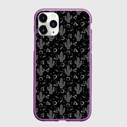Чехол iPhone 11 Pro матовый Черно белые кактусы, цвет: 3D-фиолетовый