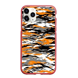 Чехол iPhone 11 Pro матовый Тигровый камуфляж, цвет: 3D-красный