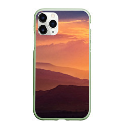 Чехол iPhone 11 Pro матовый Закат в горах, цвет: 3D-салатовый