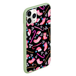 Чехол iPhone 11 Pro матовый Новогодняя ночь, акварельный узор, цвет: 3D-салатовый — фото 2