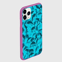Чехол iPhone 11 Pro матовый Синий камуфляж с дельфинами, цвет: 3D-фиолетовый — фото 2