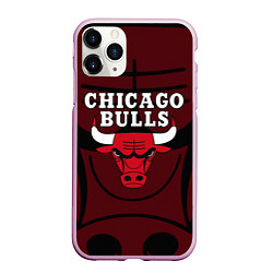 Чехол iPhone 11 Pro матовый CHICAGO BULLS ЧИКАГО БУЛЛС НА ФОНЕ, цвет: 3D-розовый