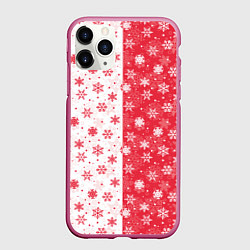 Чехол iPhone 11 Pro матовый Снежинки - новогодние узоры, цвет: 3D-малиновый