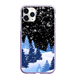 Чехол iPhone 11 Pro матовый Снежная ночь в зимнем лесу, цвет: 3D-светло-сиреневый