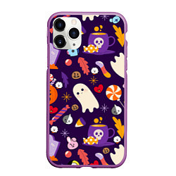 Чехол iPhone 11 Pro матовый HALLOWEEN BTS BT21 PATTERN БТ21 БТС ХЕЛЛОУИН, цвет: 3D-фиолетовый