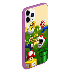 Чехол iPhone 11 Pro матовый Mario Coins, цвет: 3D-фиолетовый — фото 2