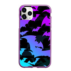 Чехол iPhone 11 Pro матовый ЛЕТУЧИЕ МЫШИ ХЕЛЛОУИН НЕОН HALLOWEEN NEON, цвет: 3D-фиолетовый