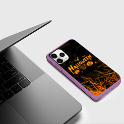 Чехол iPhone 11 Pro матовый HALLOWEEN FOREST BATS ЛЕТУЧИЕ МЫШИ В ЛЕСУ ХЕЛЛОУИН, цвет: 3D-фиолетовый — фото 2
