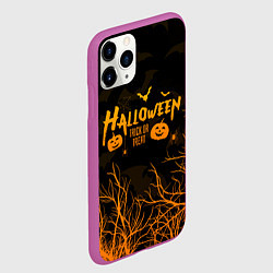 Чехол iPhone 11 Pro матовый HALLOWEEN FOREST BATS ЛЕТУЧИЕ МЫШИ В ЛЕСУ ХЕЛЛОУИН, цвет: 3D-фиолетовый — фото 2