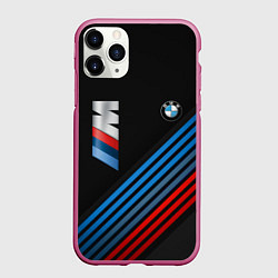 Чехол iPhone 11 Pro матовый BMW STRIPE, цвет: 3D-малиновый