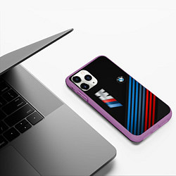 Чехол iPhone 11 Pro матовый BMW STRIPE, цвет: 3D-фиолетовый — фото 2