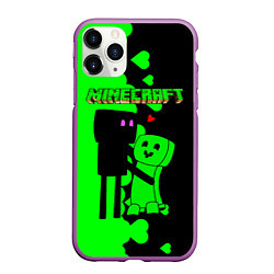 Чехол iPhone 11 Pro матовый Любовь Эндермена и Крипера Майнкрафт, цвет: 3D-фиолетовый