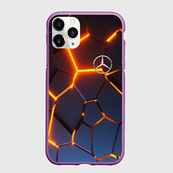 Чехол iPhone 11 Pro матовый MERCEDES-BENZ AMG 3D ГЕОМЕТРИЯ, цвет: 3D-фиолетовый