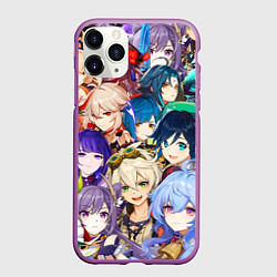 Чехол iPhone 11 Pro матовый Genshin Impact - персонажи, цвет: 3D-фиолетовый