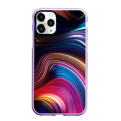 Чехол iPhone 11 Pro матовый Цветные неоновые волны, цвет: 3D-сиреневый