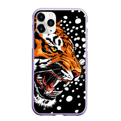Чехол iPhone 11 Pro матовый Амурский тигр и снегопад, цвет: 3D-светло-сиреневый