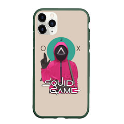 Чехол iPhone 11 Pro матовый Squid game - Игра в кальмара треугольник, цвет: 3D-темно-зеленый